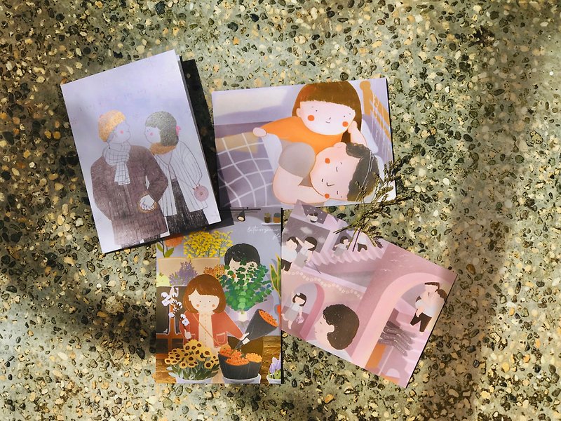 【遲速有時 】插畫明信片 - 戀人系列套裝 - 心意卡/卡片 - 紙 多色