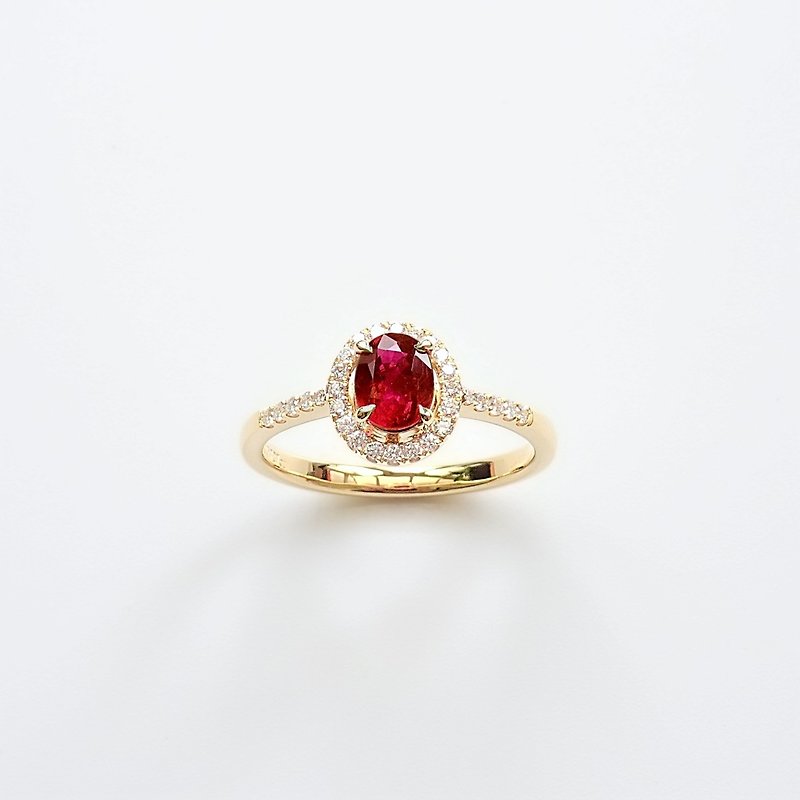 Natural Ruby Oval Shaped Diamonds Halo Pave 18K Solid Yellow Gold Ring JSR18 - General Rings - Gemstone Red