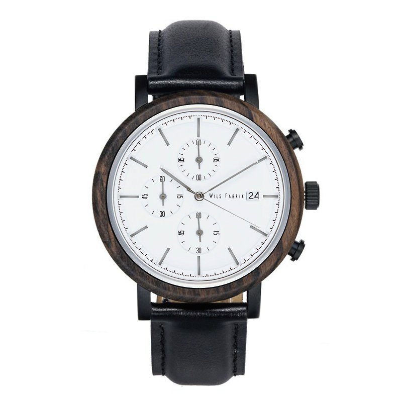CHRONO WHITE WX (Black Sandalwood Watch with Leather Strap) - Men's & Unisex Watches - Wood Black