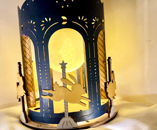 満月 中秋節 翡翠のうさぎが月を追いかける 紙アート 回転灯