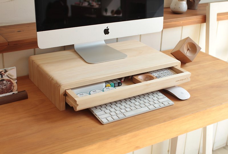 [Spot] - ㄇ type log screen frame - drawer type (public version 4) / keyboard stand / small shelf - Storage - Wood Brown