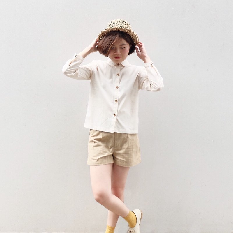 Peter Pan Shirt : white x yellow color with grid pattern - Women's Tops - Other Materials Yellow