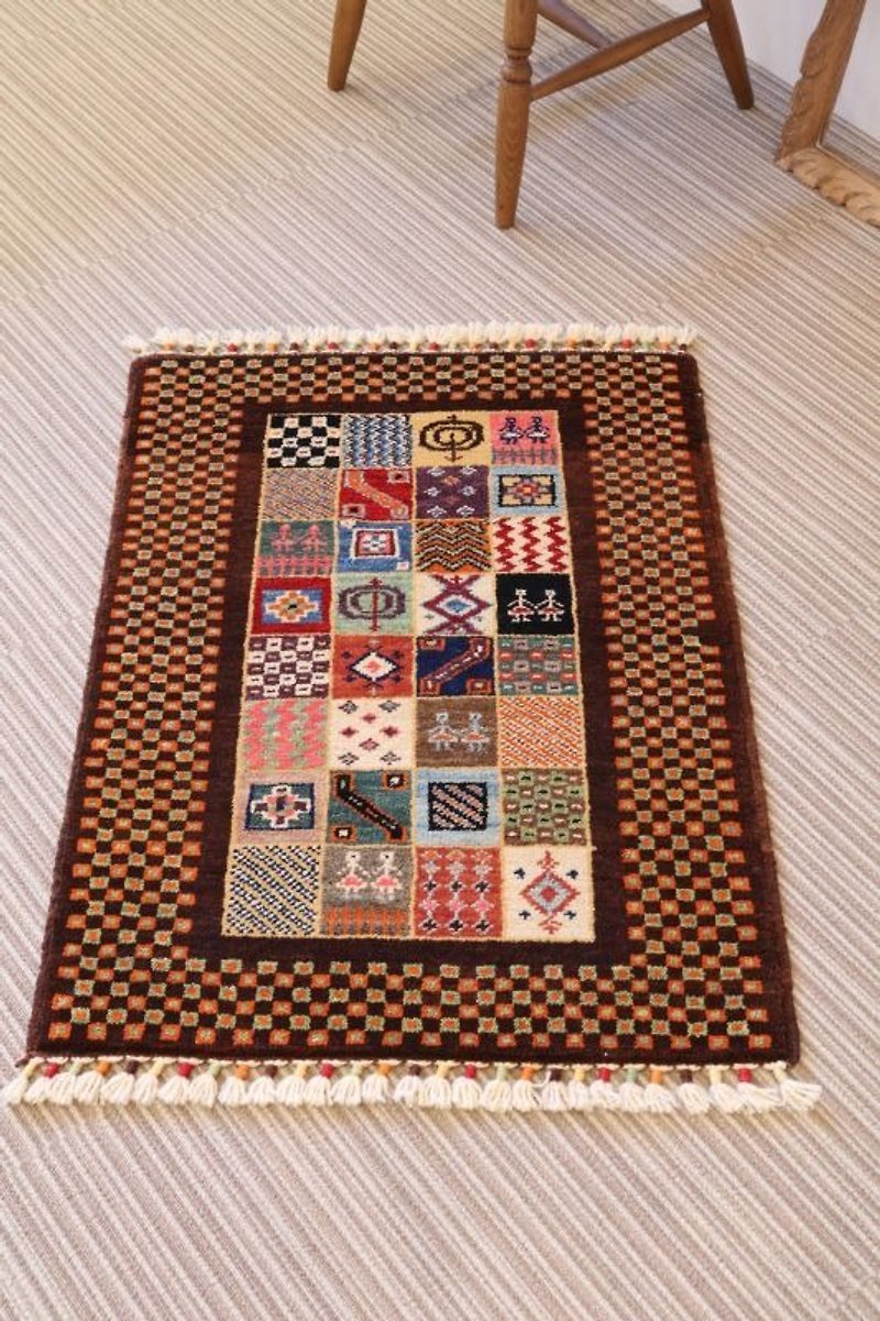 ダークブラウン 手織り ラグ 絨毯 玄関マット 羊毛&草木染め 91×67cm - 絨毯・カーペット - その他の素材 ブラウン