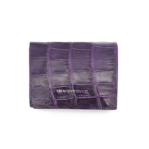 CINDY ZHANG 紫色鱷魚皮短夾