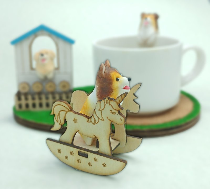 全手作 木製搖搖獨角獸 寵物杯緣子 掛杯寵物茶包架 - 其他 - 黏土 金色
