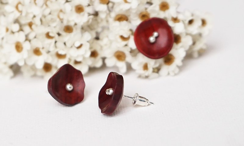 Bloom Series | Su Aroma | Sterling Silver Wooden Vintage Earrings - ต่างหู - ไม้ สีแดง