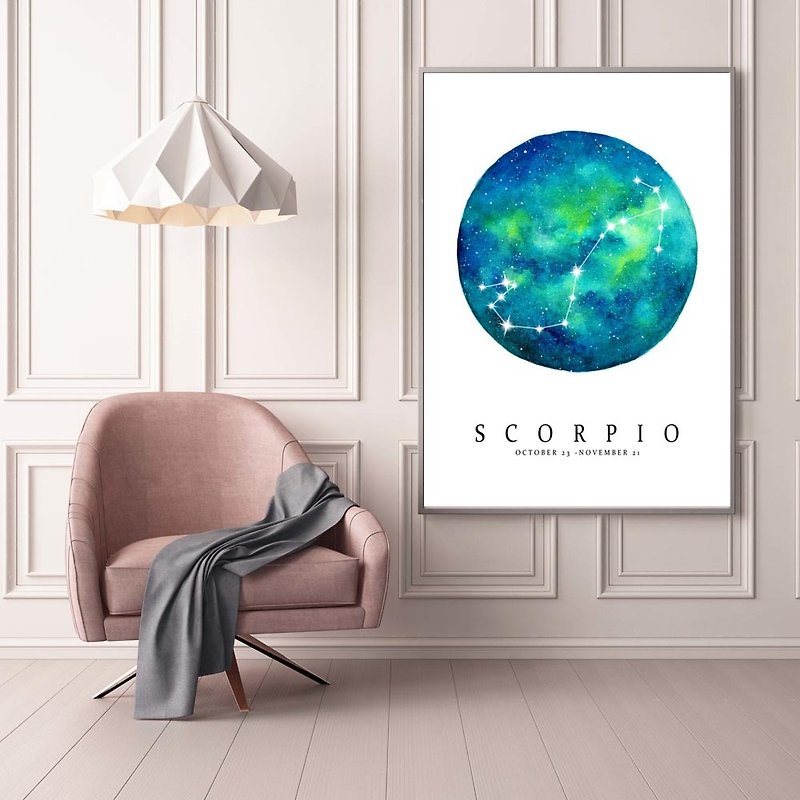 【Scorpio】Zodiac Watercolor Art Print. Constellation Starry Night Horoscope. - Posters - Paper 