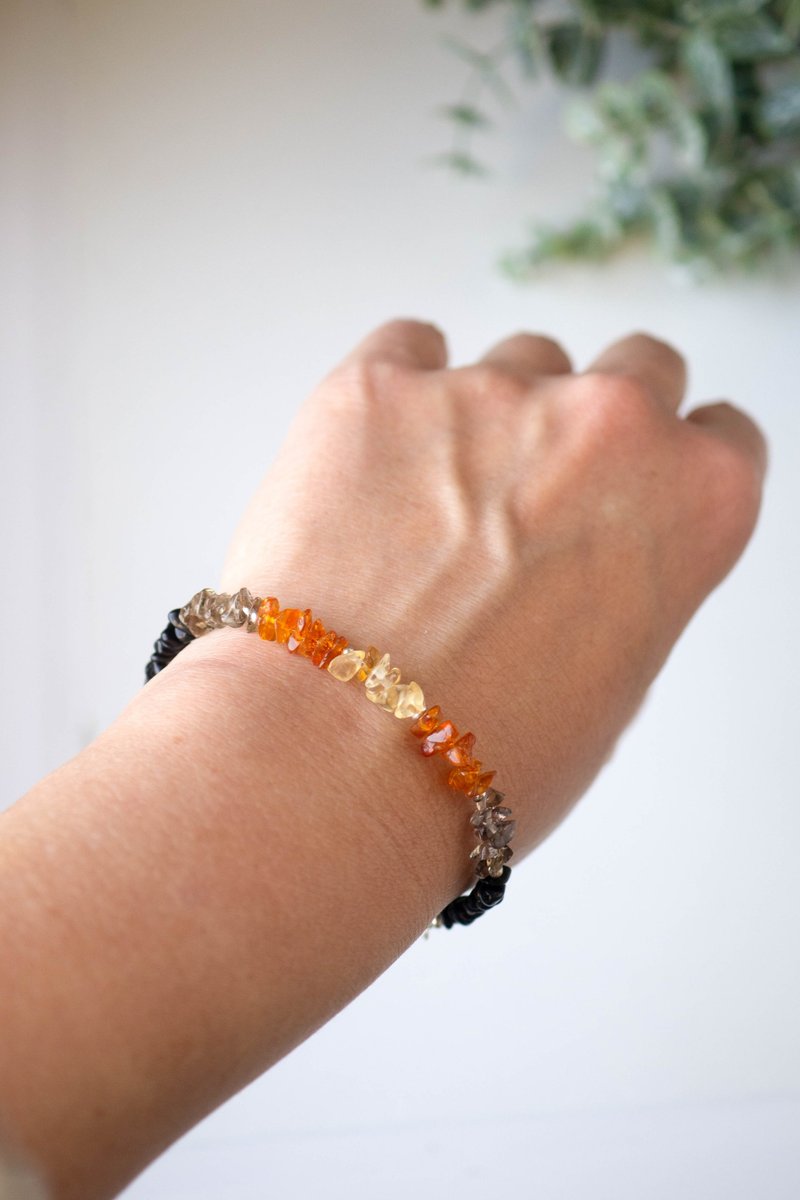 Raw stones Bracelet, amber, citrine, tourmaline, 925 Silver, Halloween Gift - 手鍊/手環 - 寶石 多色