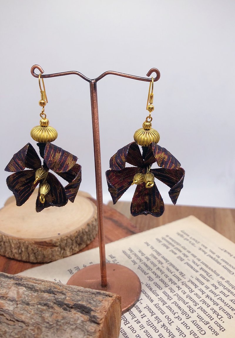 Thai silk earrings - Earrings & Clip-ons - Silk Brown