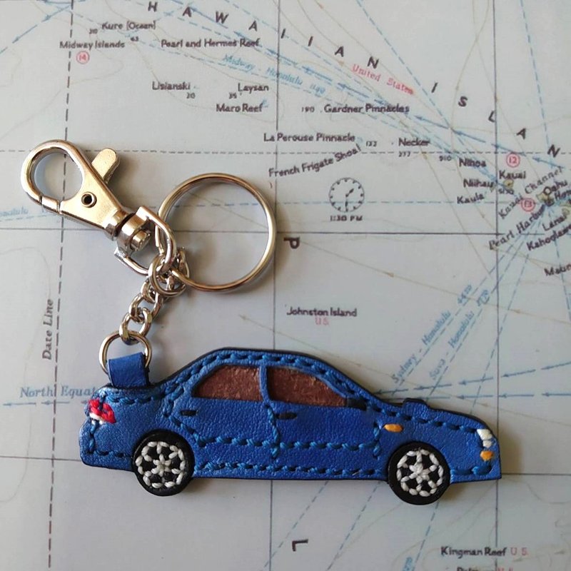 速霸陸impreza cg8汽車皮革鑰匙圈 (寶藍色) - 手工縫製 - 鑰匙圈/鑰匙包 - 真皮 