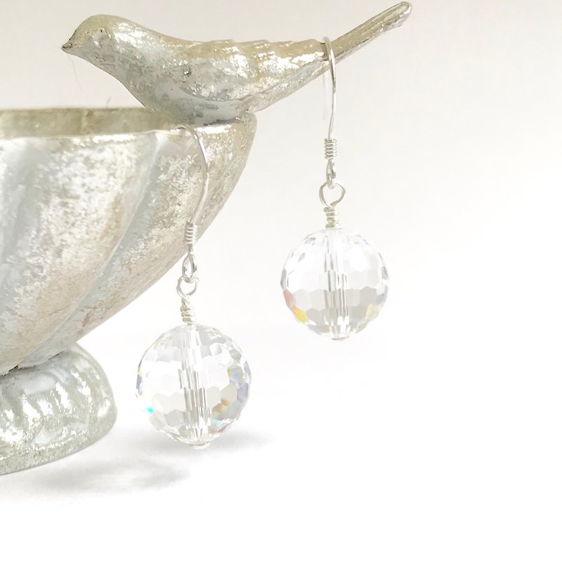Swarovski crystal ball dangling 925silver earring - ピアス・イヤリング - スターリングシルバー 透明