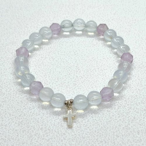 天然アイスアクアマリン＆アメジスト、925ソリッドシルバー製クロス