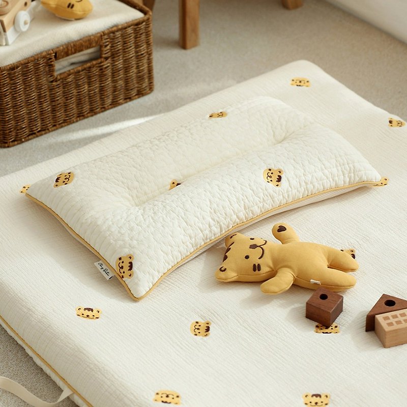 Korea Chezbebe Milk Yellow Tiger Embroidered Cotton Toddler Pillow M - Bedding - Cotton & Hemp 