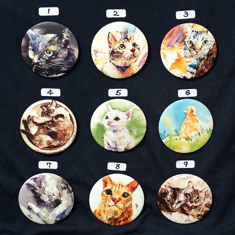 Magnet badge - water painted cat (optional 3 / $ 150) - Brooches - Other Metals Multicolor