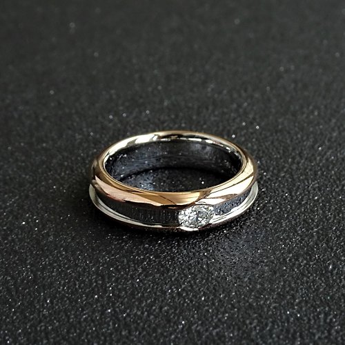 Joyce Wu Handmade Jewelry 天然橢圓鑽石 18K 白金 玫瑰金 雙色內凹設計款戒指 | 手工男戒