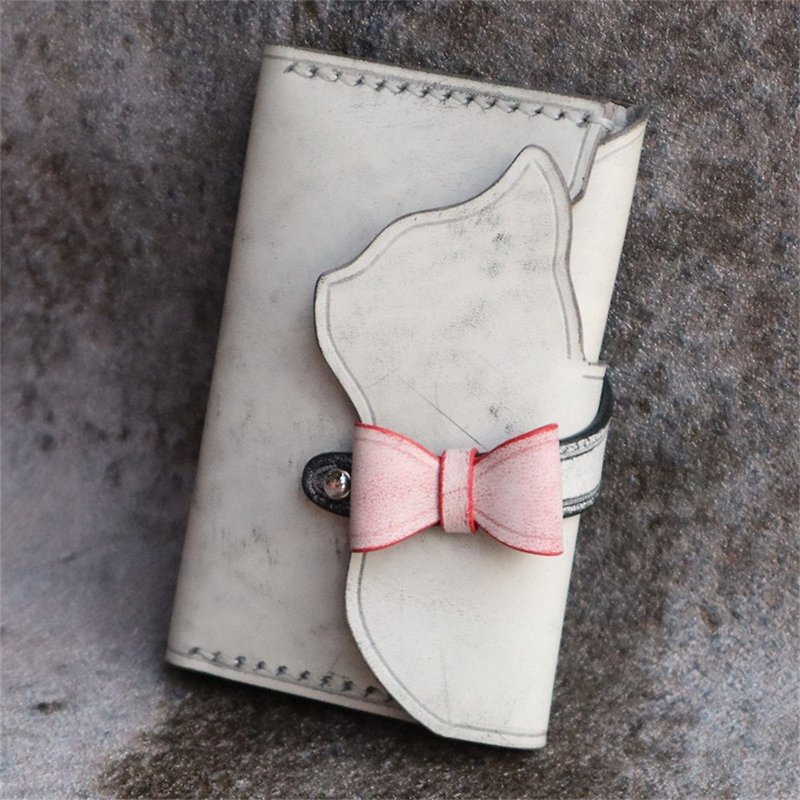 Original design handmade custom girl heart cute cat shape pet couple gift leather card bag coin bag