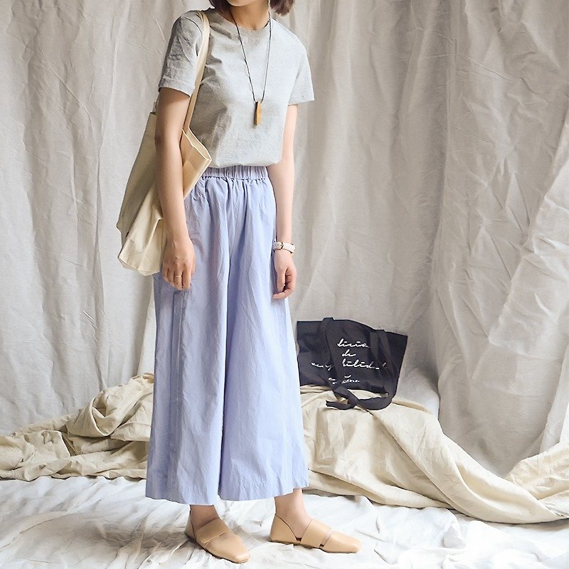 Wide Leg Pants | High Waist | cotton | Independent Brand | Sora - กางเกงขายาว - ผ้าฝ้าย/ผ้าลินิน สีน้ำเงิน
