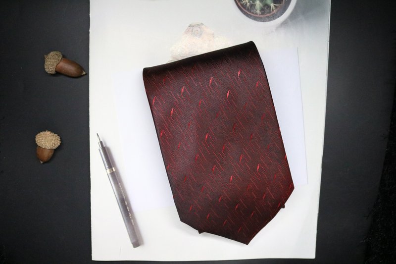 红色斜纹线条领带桑蚕丝婚礼新郎necktie - 領帶/領帶夾 - 絲．絹 紅色