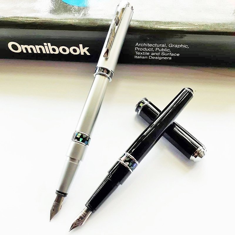 Colored shell pen matt Silver shell black bright shell German nib card ink ~ Tiger Crane - ปากกาหมึกซึม - วัสดุอื่นๆ 