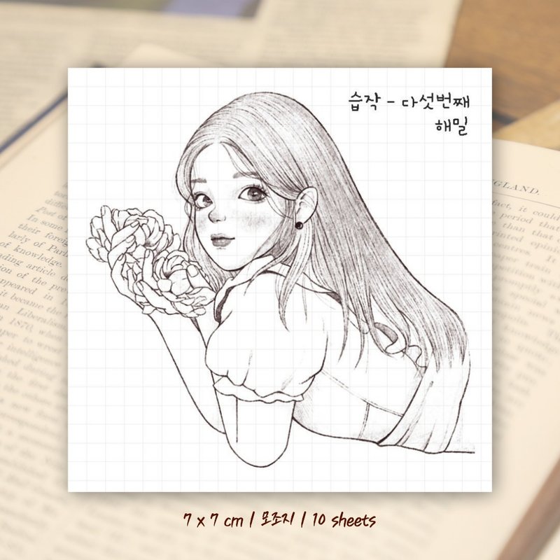 drawing study ver5 (hamil) Vintage Girl Lady Character Sticker - 貼紙 - 紙 黑色