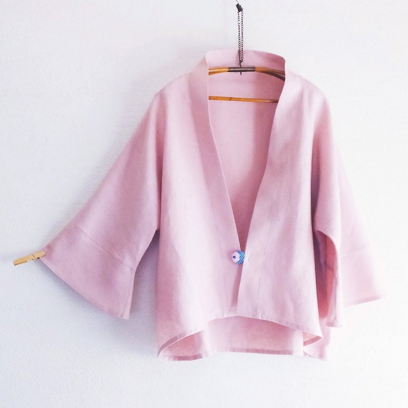 linen jacket　sakura　medium thickness - เสื้อผู้หญิง - ผ้าฝ้าย/ผ้าลินิน สึชมพู