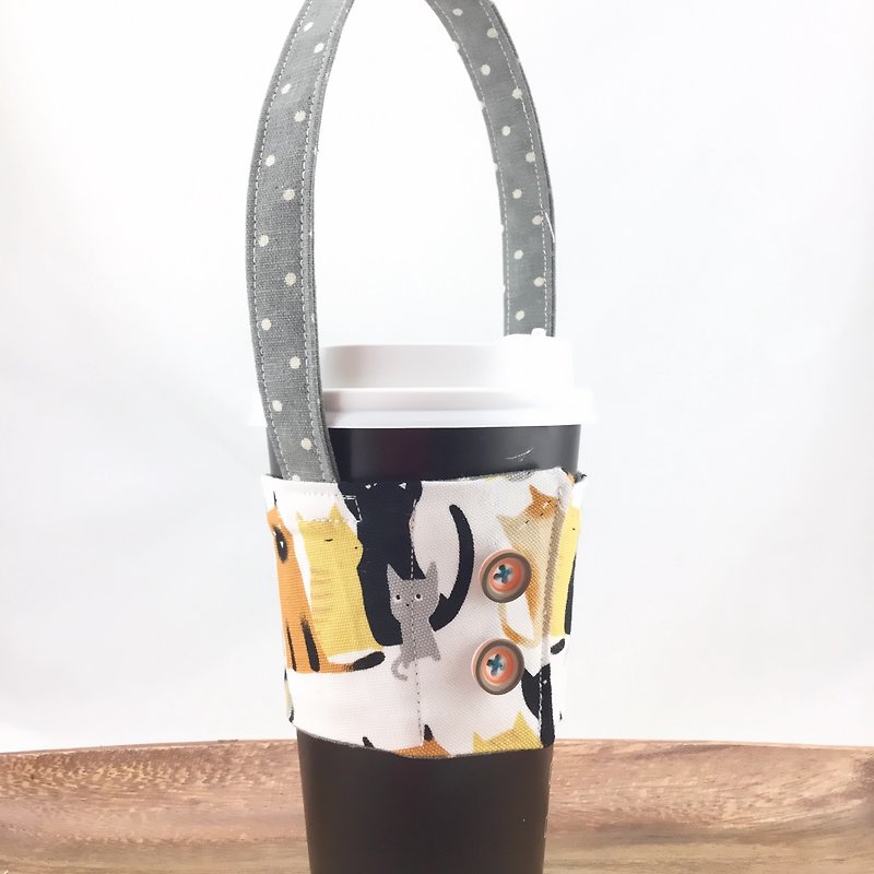 Queue cats--Eco--friendly beverage cups/traps--- Buttons - Stationary straws - Beverage Holders & Bags - Cotton & Hemp 