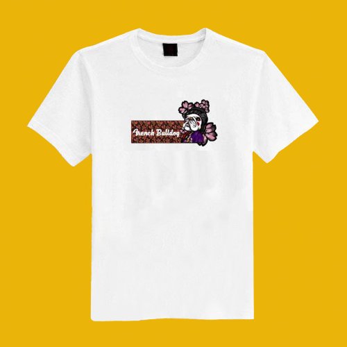 CHIC SHOP 插畫設計館 藝妓 法鬥 狗 插畫 白 短T 衣服 T恤 情侶裝 童裝 母子裝 女裝