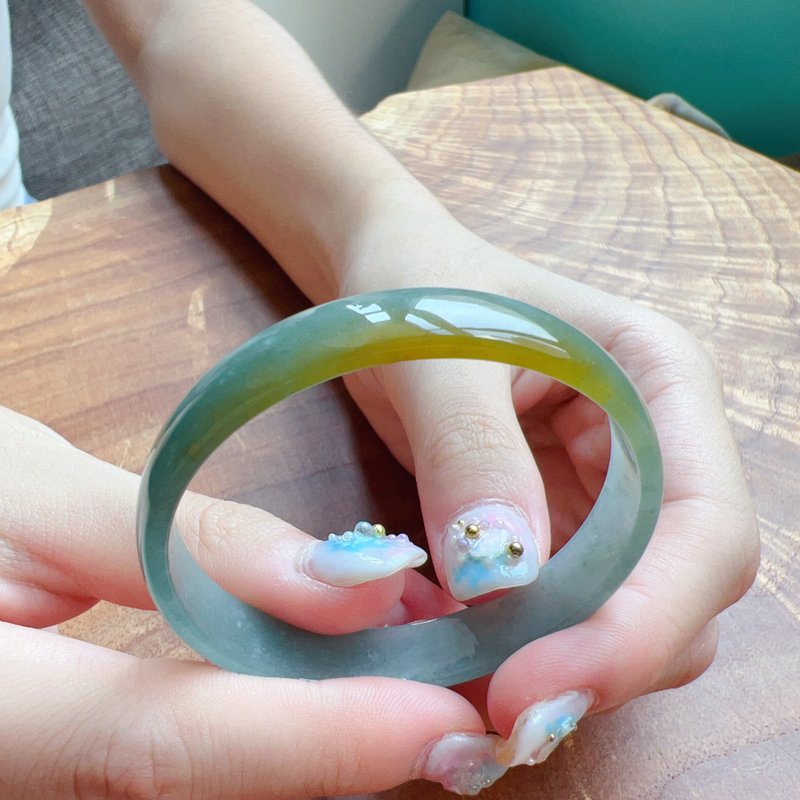 冰種藍水飄雪花棉翡翠手鐲 | 16圍 | 天然A貨翡翠 |  送禮 - 手鍊/手鐲 - 玉石 多色