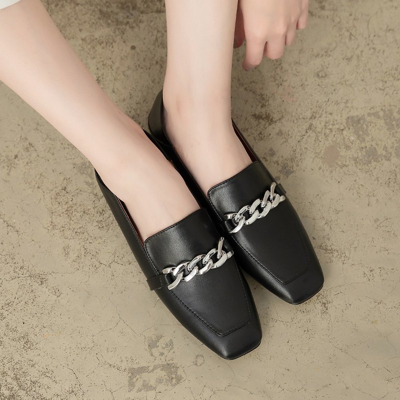 【I called Love】French women’s illustration | simple square toe flat shoes - Mary Jane Shoes & Ballet Shoes - Faux Leather Black