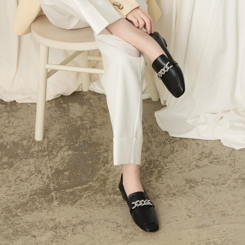 【I called Love】French Women’s Illustration丨Simple Square Toe Flat Shoes - Mary Jane Shoes & Ballet Shoes - Faux Leather Black