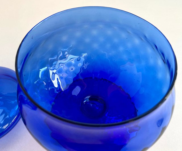 1970s Vintage Italian Cobalt Blue Glass Cookie Jar