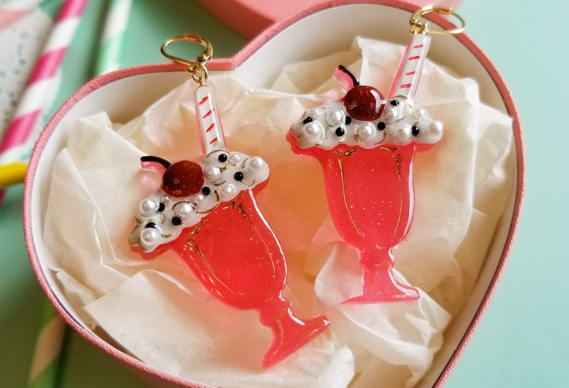 Pink Cream soda earrings クリームソーダピアス・イヤリング - 耳環/耳夾/耳骨夾 - 樹脂 粉紅色