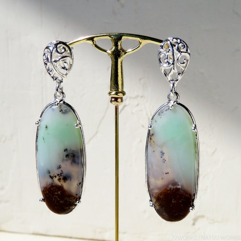 Aqua Chrysoprase Earring - ต่างหู - เครื่องเพชรพลอย สีเขียว