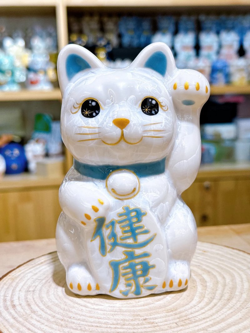 【福靈綻白】日本清水燒招財貓 | 花結晶 - 白色 健康 左 - 擺飾/家飾品 - 瓷 白色