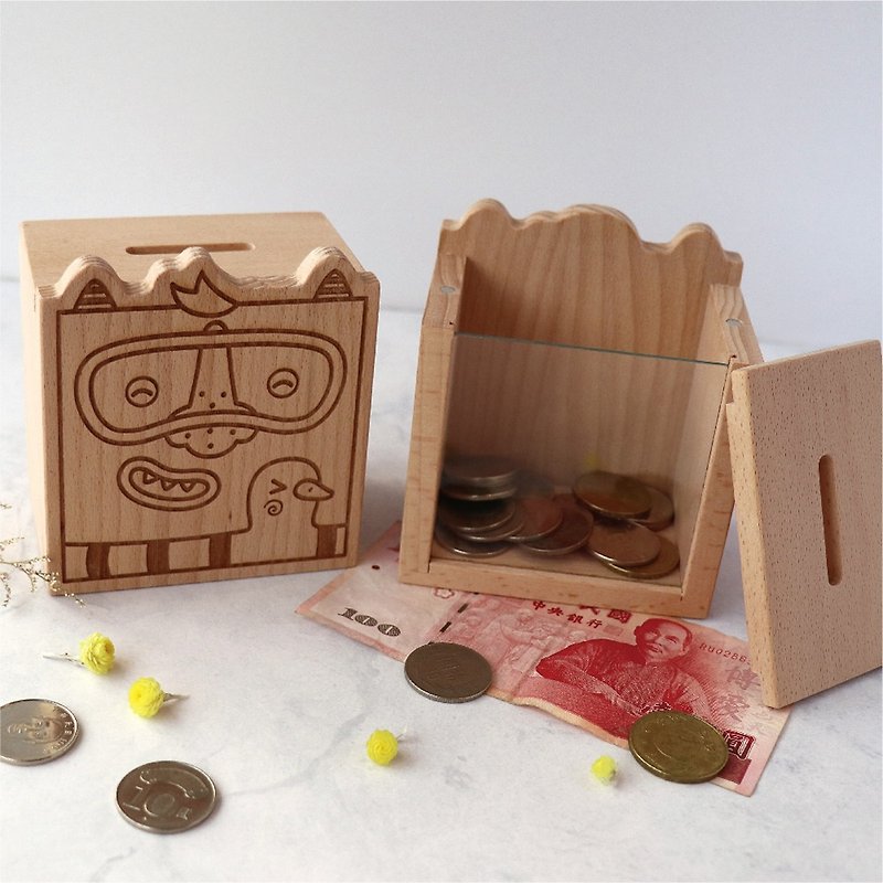 Little monster save money - money has been coming to the wood handmade - shipping after the year - Coin Banks - Wood Brown