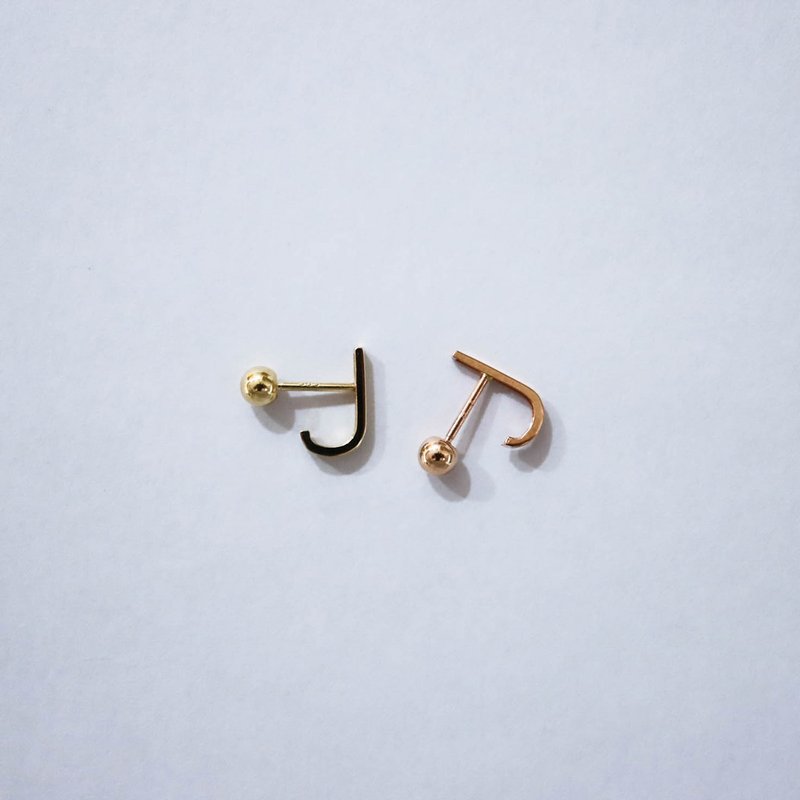 Turn beads 14K J-shaped earrings yellow K gold rose gold lock bead earrings - ต่างหู - เครื่องประดับ 