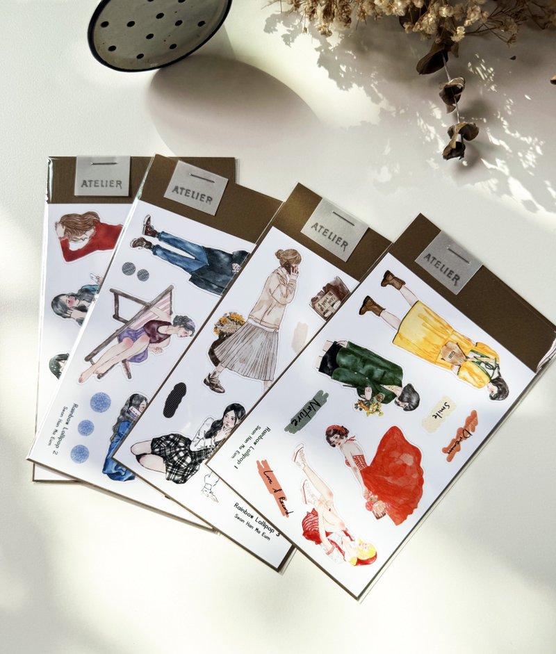 Colorful Watercolor Girl Kiss Cut Sticker Vol. 2 - 貼紙 - 紙 多色