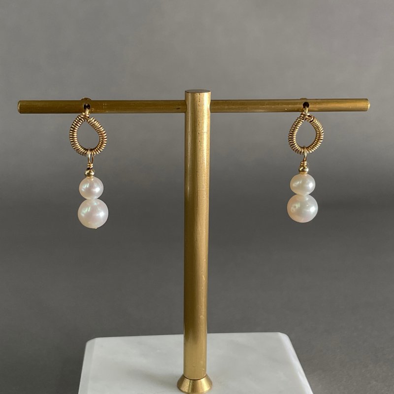 幾何搖擺 大小珍珠耳環 14K Gold-Filled - 耳環/耳夾/耳骨夾 - 珍珠 白色
