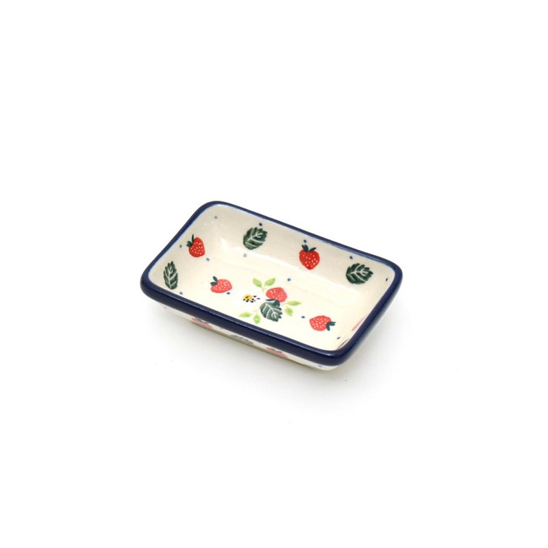 Polish pottery handmade - soy sauce dish with white flowers and strawberries - Small Plates & Saucers - Pottery 