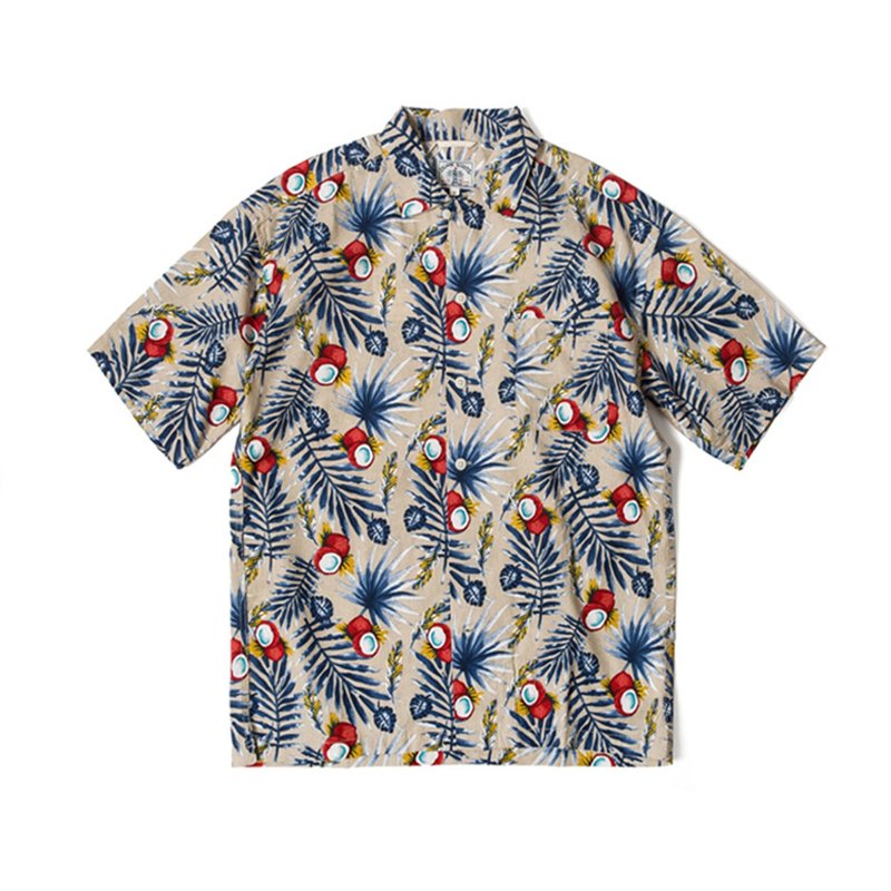 ISLAND SCOUTS 全棉復古夏威夷襯衫 - 米色熱帶印花 - 男襯衫/休閒襯衫 - 棉．麻 多色