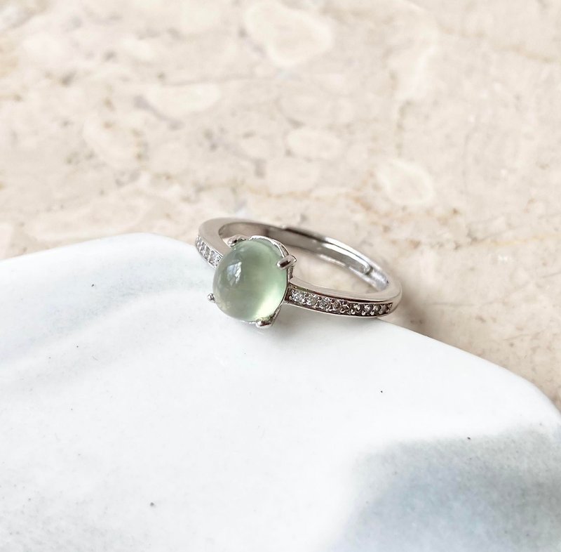 天然葡萄石925純銀戒指裸石寶石輕珠寶半寶石 - 戒指 - 寶石 綠色