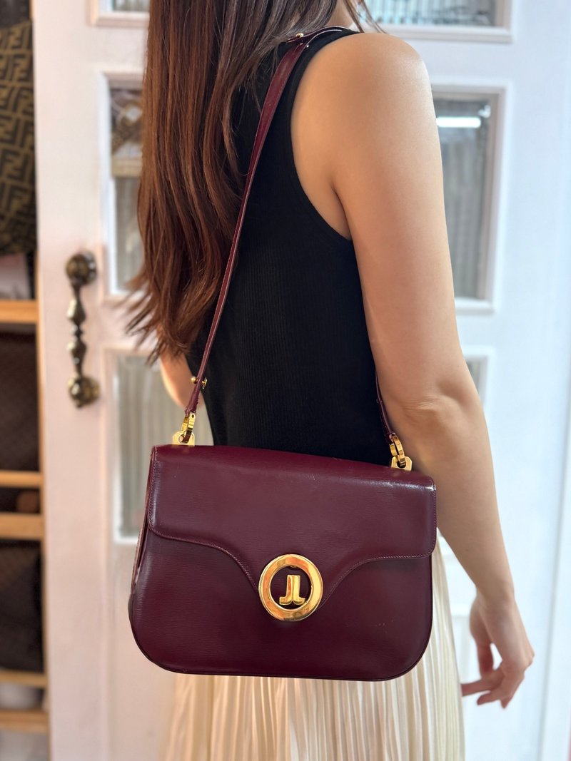 中古美品 Lanvin 浪凡牛皮兩用包包 法國製造 酒紅色 真皮包包 - 側背包/斜背包 - 真皮 紅色