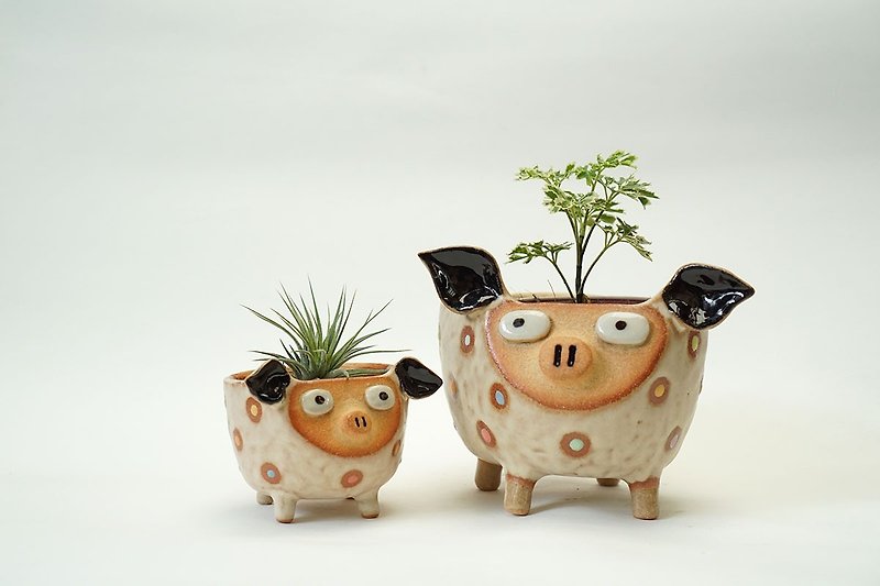 Pig plant pots handmade ceramics - 植物/盆栽/盆景 - 陶 粉紅色