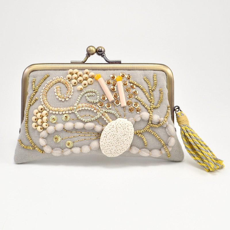 Sparkle and statement card case, accessory purse,  gray card case, one of a kind - กระเป๋าเครื่องสำอาง - ผ้าฝ้าย/ผ้าลินิน สีเทา