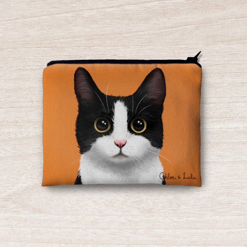 經典汪喵零錢包 - 黑白貓 賓士貓 - 散紙包 - 聚酯纖維 橘色