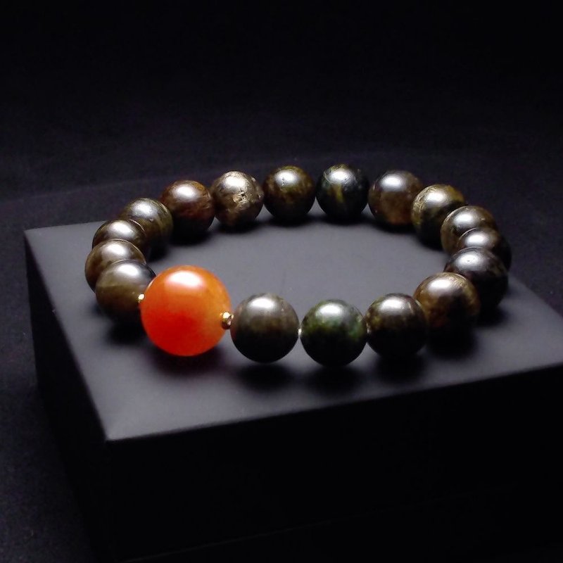 Red Rutilated Quartz14.9mm Cat Eye Green Tourmalin 11mm Bracelet QBR-00124 - สร้อยข้อมือ - คริสตัล 