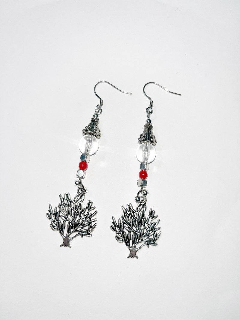 Yushuyao_ white crystal earrings - ต่างหู - โลหะ สีเงิน