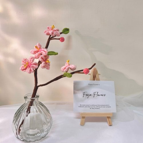Faya 毛線永生花｜鉤織小物 粉嫩櫻花瓶 手工針織花束 針織花 日常花束 居家擺設 儀式感七夕