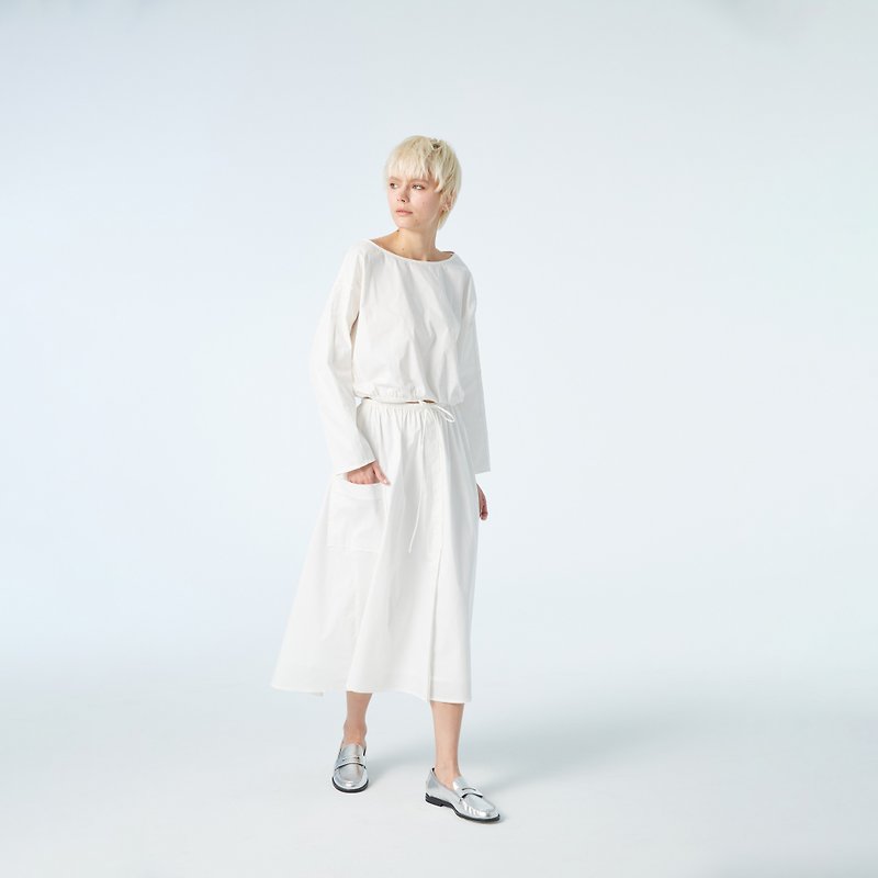 10 MOOn White big  pocket skirt - Skirts - Cotton & Hemp White