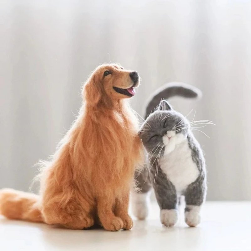 客製化逼真金毛犬羊毛氈寵物娃娃定製複刻狗狗猫咪毛小孩公仔 - 貓/狗玩具 - 羊毛 多色